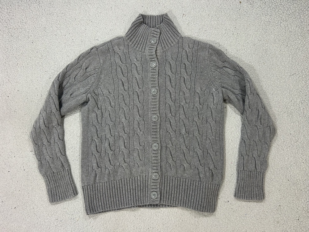 Polo Jeans Company Sweater Womens XL Gray Cable Knit Button Mock Neck Cardigan